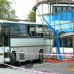 School bus crashes into scaffolding
