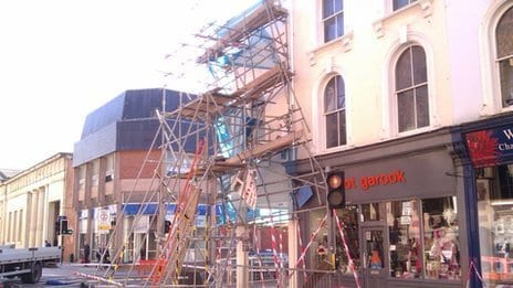 Scaffolding partially collapses in Exeter