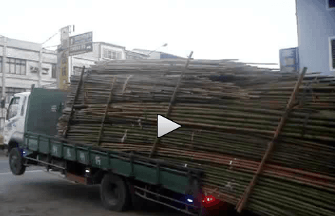 Truck Carrying Bamboo Scaffolding Unloads Fast