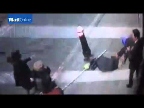 VIDEO: Shocking CCTV footage of a falling scaffold tube seriously injuring two female pedestrians
