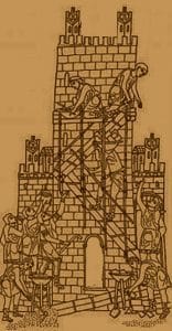 History of Scaffolding -Medieval builders constructing a castle