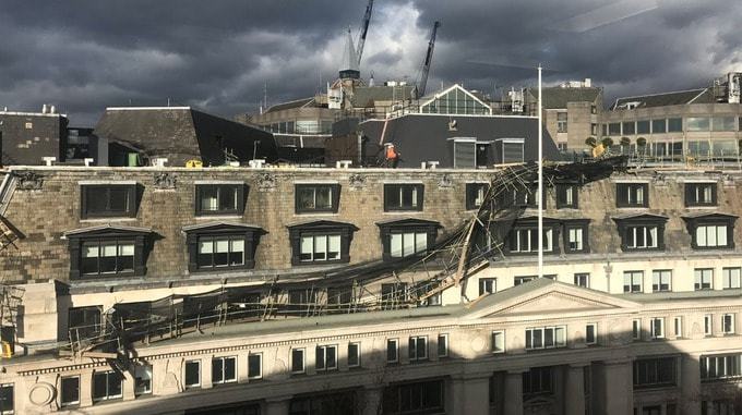Storm Doris Rips Scaffolding from London Rooftop