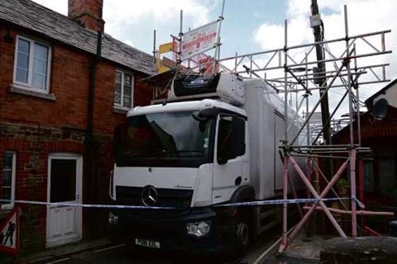 Box Van Gets Caught Under Scaffolding in Devon