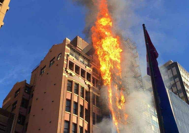 Scaffolding engulfed in flames in Sydney