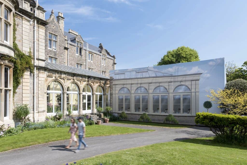 Image showing a printed building wrap hiding scaffolding