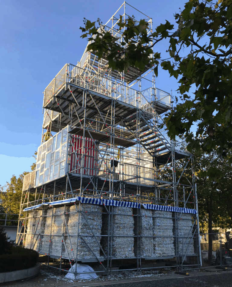 Scaffold with medical records used to weigh the scaffolding down