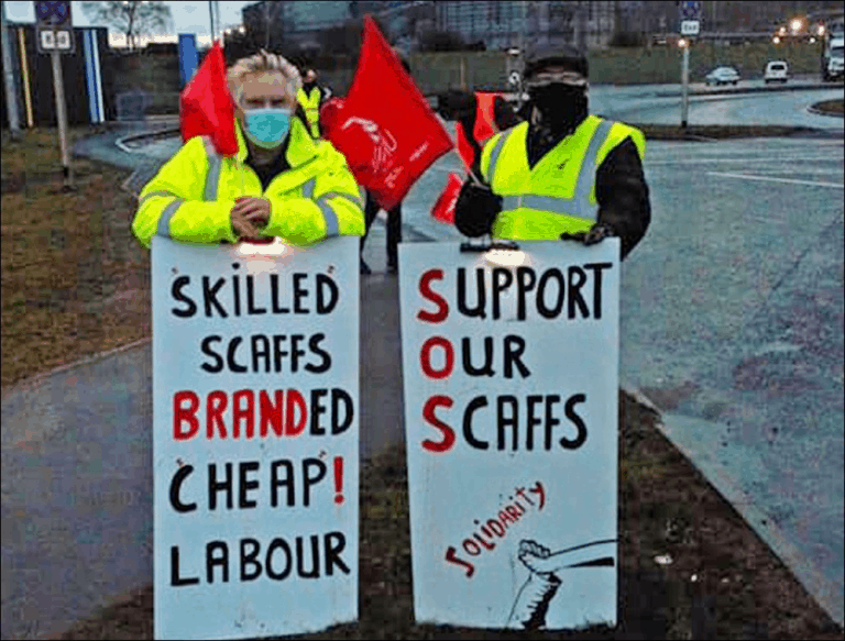 Scaffolders on strike in Scunthorpe