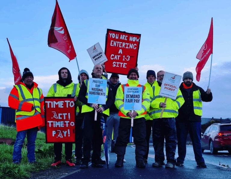 Scaffolders on strike at British Steel in Scunthorpe