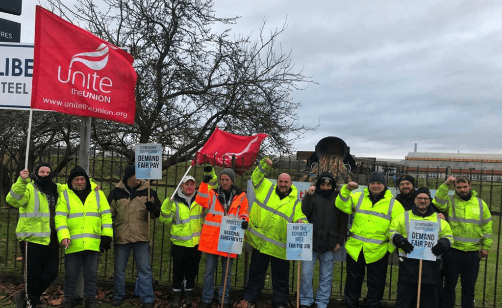 Striking scaffolders at British Steel