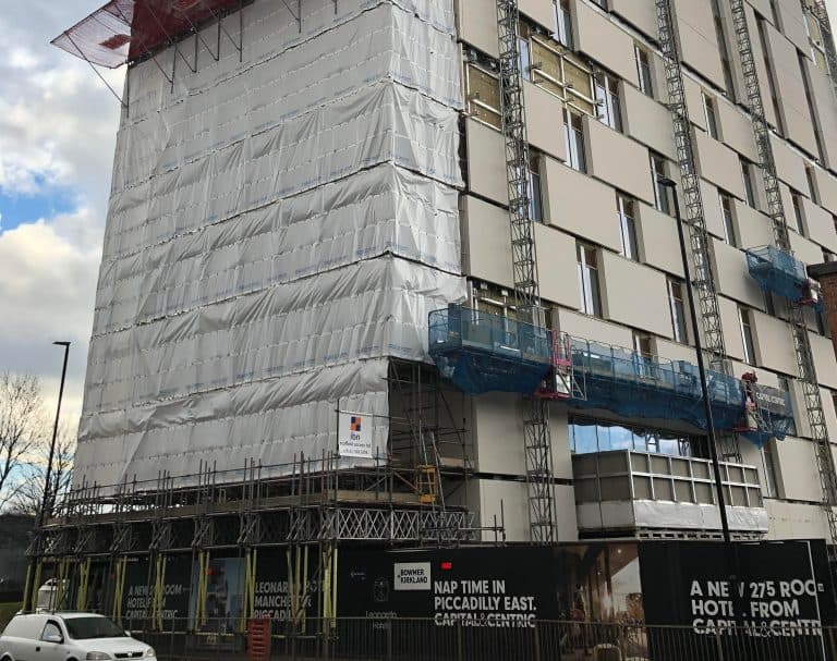 Scaffold sheeting firm supports construction of ‘Jenga’ hotel