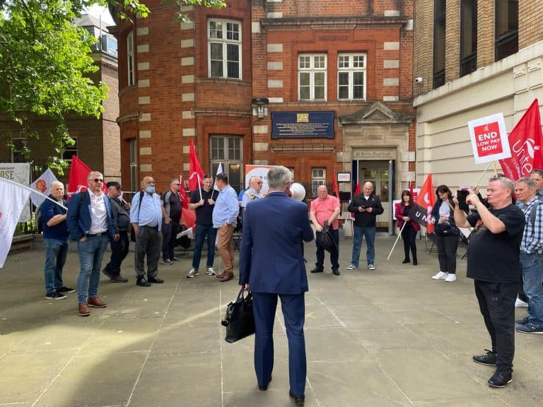 Construction workers protest over ‘derisory’ pay offer