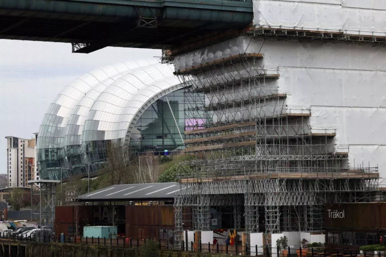 Extensive scaffolding project of the Tyne Bridge Restoration, providing access for maintenance works and structural repairs.
