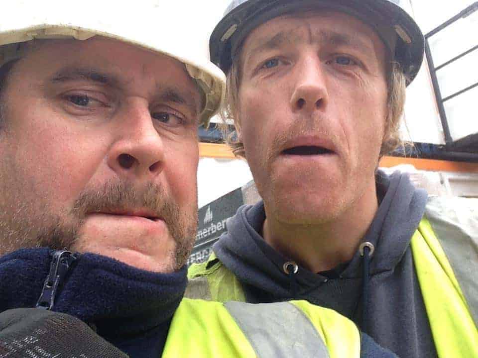 Image: Mark Griffin and fellow Scaffolder show off their own #ScaffTash's in preparation for 1st November  