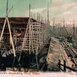 an-old-postcard-showing-heavy-maritime-scaffolding-at-harland-wolffs-shipyard-belfast