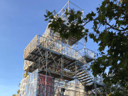 Scaffold with medical records used to weigh the scaffolding down