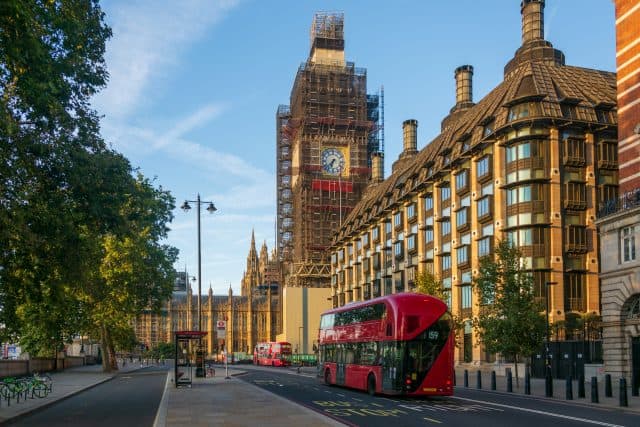 Image shows scaffolding on Big Ben / Elizabeth Tower which the top section is set to be removed