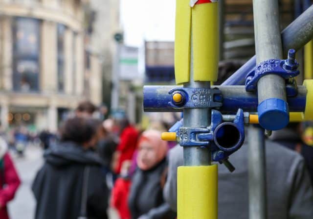 Scaffolding in town centre pavement licence