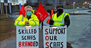 Scaffolders on strike in Scunthorpe