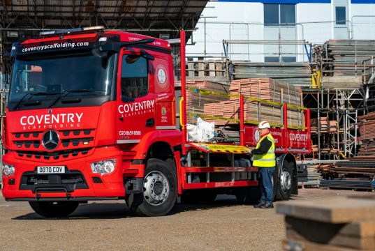 After more than 70 years in business Coventry Scaffolding has commissioned its first Mercedes-Benz truck, a 26-tonne Arocs