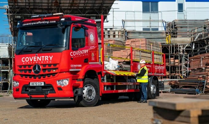 After more than 70 years in business Coventry Scaffolding has commissioned its first Mercedes-Benz truck, a 26-tonne Arocs