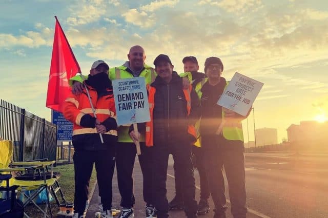 Scaffolders on strike at British Steel