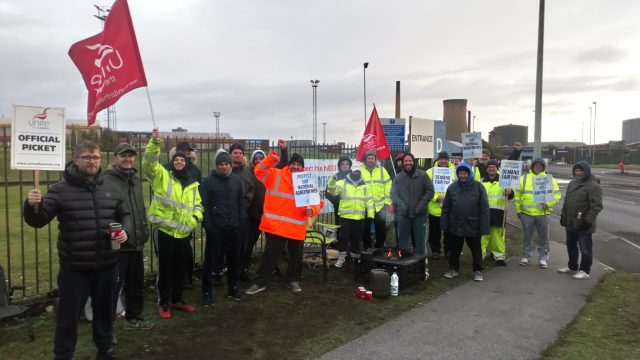 Scaffolders on strike at British Steel in Scunthorpe.