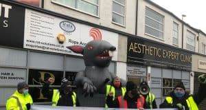 A GIANT INFLATABLE RAT has joined British Steel scaffolders and strike campaigners outside a South Shields company.