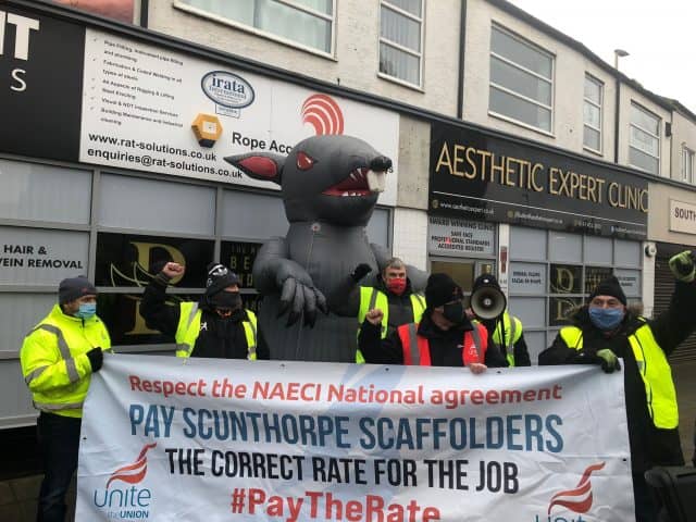 A GIANT INFLATABLE RAT has joined British Steel scaffolders and strike campaigners outside a South Shields company.