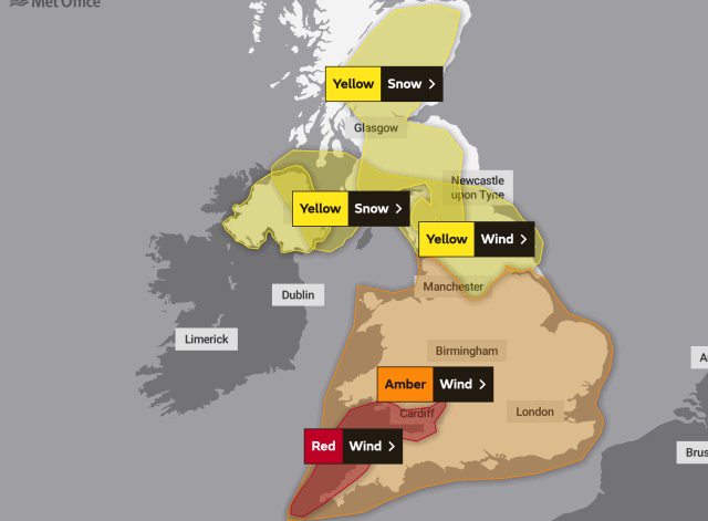 Severe RED weather warning issued as very high winds expected