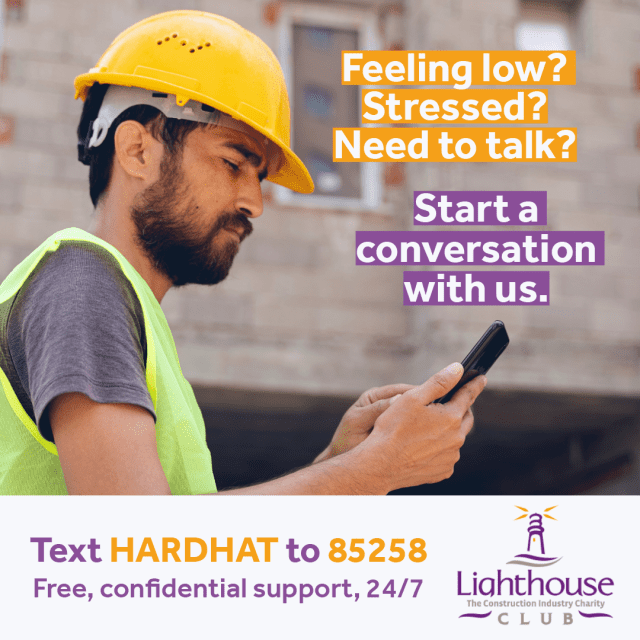 The Lighthouse Construction Industry Charity is adding another route to vital wellbeing support by launching their text HARDHAT service.