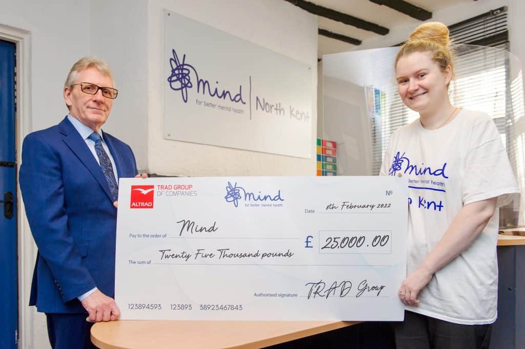 The TRAD Group has presented The Royal British Legion, MIND and MS Society with cheques for £25,000 each, following a year of fundraising in 2021.