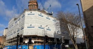 ITP’s Powerclad scaffold sheeting has been chosen to provide containment and protection throughout a landmark redevelopment in Leeds.