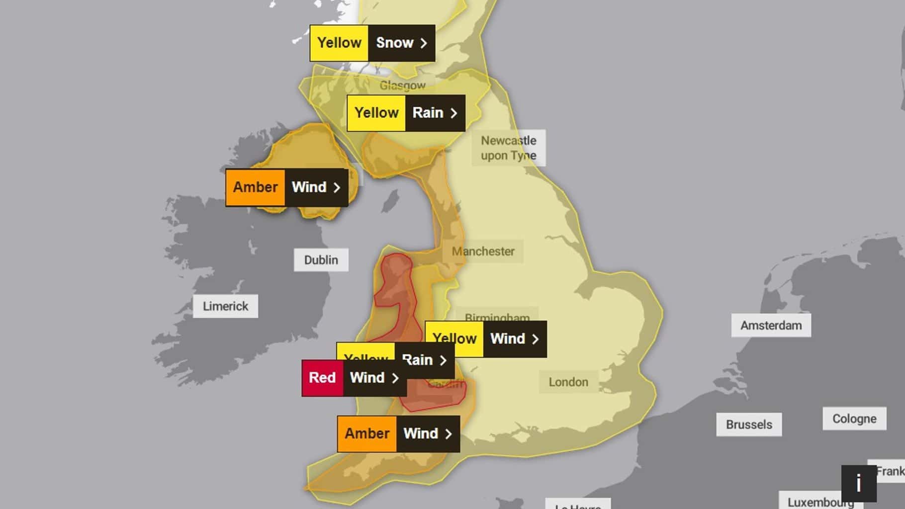 UK Braced For Storm Darragh As 90mph Winds Trigger Red Warning