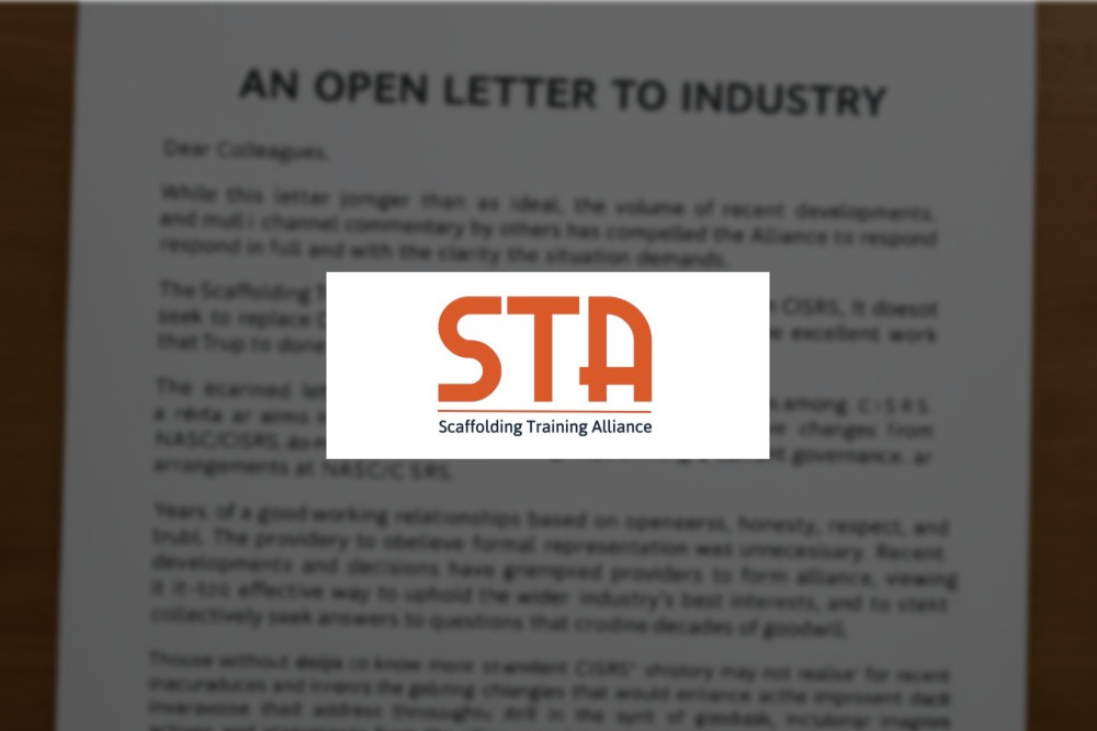 The Scaffolding Training Alliance (STA) has published a wide-ranging open letter to the UK scaffolding industry, calling for a halt to upcoming changes to the CISRS training scheme and raising serious concerns about governance, consultation, and transparency within the NASC and CISRS.