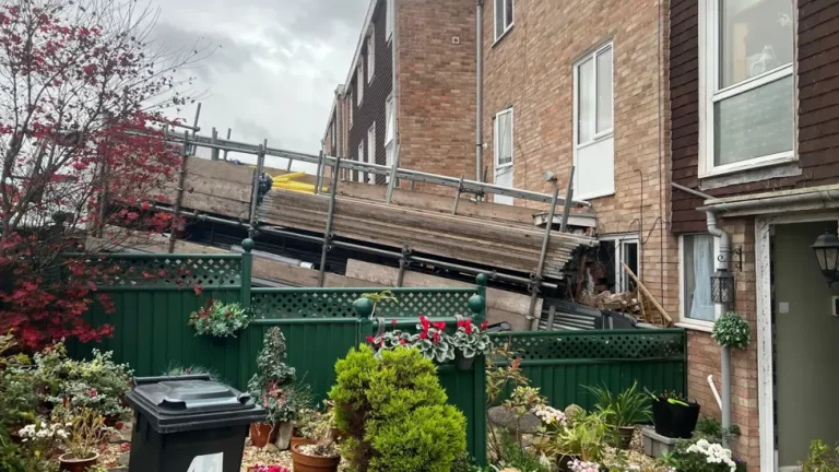 Scaffolders’ tough day as runaway lorry crashes into house